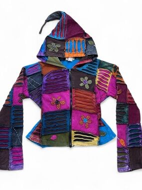 Patchwork Hooded Zip Jacket - Multicolor